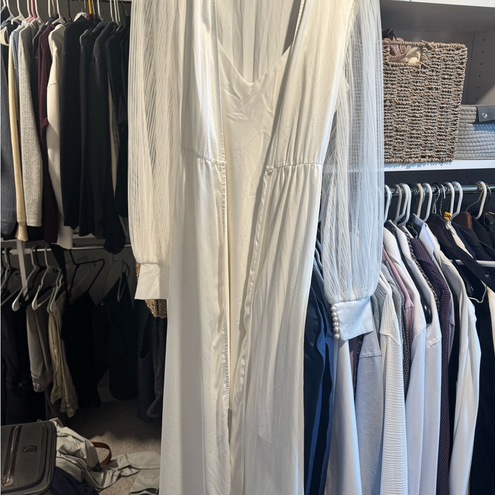 Elegant White Dress with Sheer Sleeves